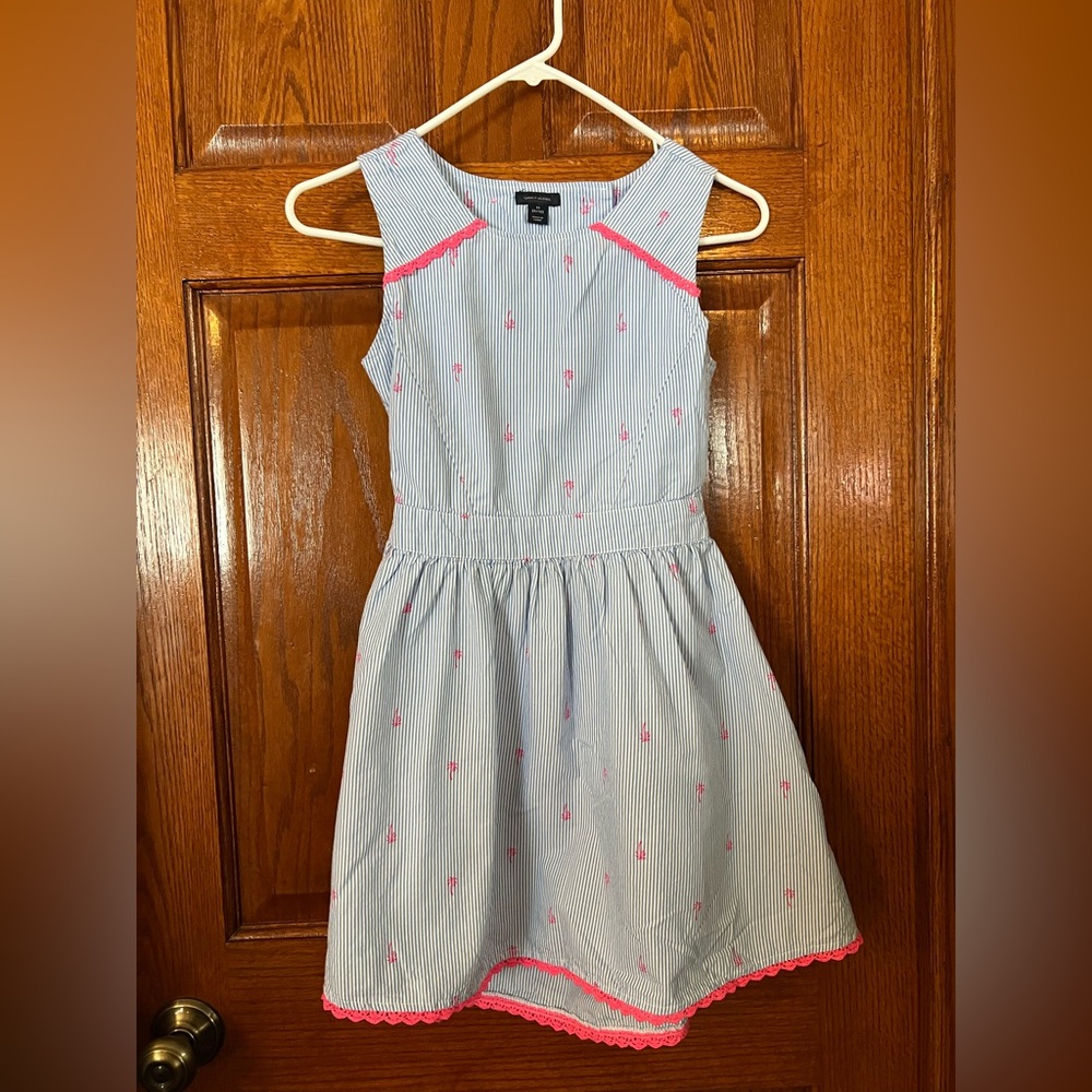 Tommy Hilfiger Girls Dress M (8-10) Blue & White Striped Neon Pink Palm Trees